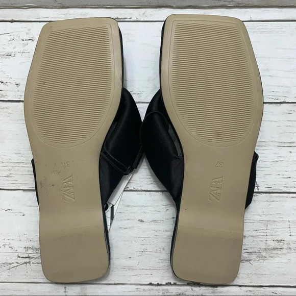Zara Black Square Toe Quilted Slides Thong Sandals Flip Flop Summer - Picture 9 of 12